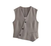 WEITING Sommer Damen asymmetrische Trendige Zweireihige Weste + Hosenanzug-graue Weste-L