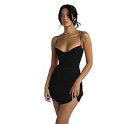 WEITING Sommer Neues Spaghettiträger Minikleid für Frauen Mode Ärmellos Rückenfrei Slim Club Party Kleid - Schwarz, L