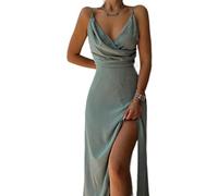 WEITING Spaghetti-Träger, sexy rückenfreies Wickel-Midi-Kleid, Schlitzkleid, Outfits, Damen, drapierte Kleider, elegant, Club-Party-Grün, S