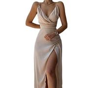 WEITING Spaghetti-Träger, sexy rückenfreies Wickel-Midi-Kleid, Schlitzkleid, Outfits, Frauen, drapierte Kleider, elegant, Club-Party-Khaki, S