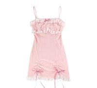 WEITING Spitze Japanisches süßes Lolita Kleid Frauen Schleife Rosa Kawaii Party Minikleider Weibliche Blau Prinzessin Koreanische Mode Kleid-nur Rosa Kleid,S