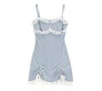 WEITING Spitze Japanisches süßes Lolita Kleid Frauen Schleife Rosa Kawaii Party Minikleider Weibliche Blau Prinzessin Koreanische Mode Kleid-nur blaues Kleid, S