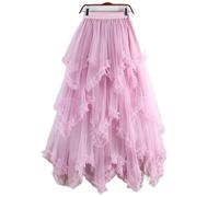 WEITING Tutu-Tüll-Langrock für Damen, 2023, Neuer Sommer, koreanische Ästhetik, niedlich, unregelmäßiges Netz, hohe Taille, Maxirock, weiblich, Lila-Rosa-Einheitsgröße