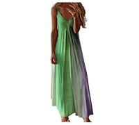 WEITING Übergröße Kleider für Damen Farbverlauf Druck Sommer Casual Langes Kleid Elegant V-Ausschnitt Ärmellos Träger Maxi Strandkleid Sommerkleid 5X-Grün, S