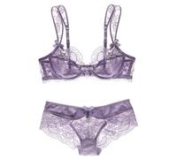 WEITING Ultradünne Unterwäsche für Damen ohne Schwamm, sexy Spitze für große Brüste, Bügel-Push-up-BH für Mädchen - Lila - 85E