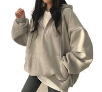 WEITING Y2K Koreanischer Hoodie Damen Harajuku Übergroße lässige Kapuzenmäntel Laterne Langarm Taschenpullover Sweatshirt-Grau-L