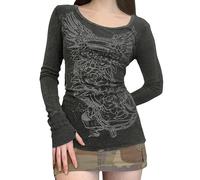 WEITING Y2K Tops Frau Kleidung Gothic T-Shirts Frühling Herbst 90er Jahre Vintage Kleidung Grafik Schlank Langarm T-Shirts Streetwear-aL
