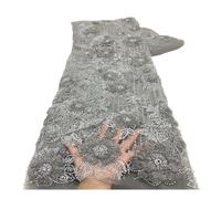 WEITINGKKK Spitze mit Blumenstickerei, 5 Meter mehrfarbiger Blumen- und Perlen-Spitzen-Mesh-Stoff for Hochzeitskleid, Bühnenkostüm, Nähen(Gray)