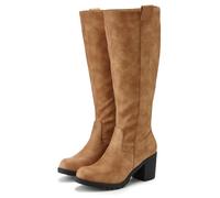 Weitschaftstiefel LASCANA, Damen, Gr. 36, Normalschaft, braun (camelfarben), Obermaterial: 100% Lederimitat. Decksohle: 100% Textilmaterial. Futter: 100% Textilmaterial. Laufsohle: 100% Synthetik, uni