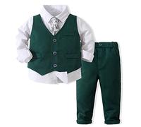 WEIWODUZUN Jungenanzüge Gentleman's Tie Pants Set, Kinder formelle Kleid Shirt für Kleinkind Hochzeit Outfits, Grün, 122