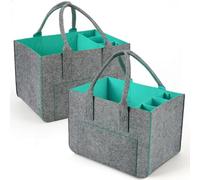 WEIWUXIAN 2 Stück 30L Groß Filztasche Einkaufstasche mit Fächern, Faltbar Filztaschen Shopper mit Stabile Henkel und Verschluss, Filz Einkaufskörbe Flaschentasche zur Einkaufen, Ausgehen (Grün)