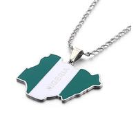 WEJUN Karte Anhänger Halskette - Emaille Nigeria Karte Flagge Paare Halsketten Für Damen Herren Charm Kette Minimalistisch Schmuck Accessoires,Weiß,45Cm