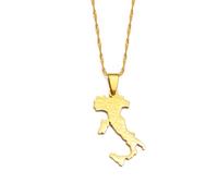 WEJUN Karte Anhänger Halskette - Italien Mit Sizilien, Sardinien, Karte, Stadtname, Paare, Halsketten, Italienische Karten, Patriotische Ethnische Schmuckgeschenke, Gelb, 45 cm