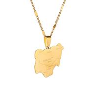 WEJUN Karte Anhänger Halskette - Nigeria-Karte Für Frauen-Mann-Halsketten Mode-Nigerianer-Karten-Stadtname-Charme-Kette Ethnischer Schmuck-Geschenk,Gelb,60Cm