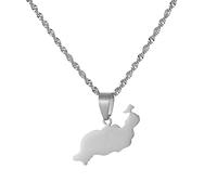WEJUN Karte Anhänger Halskette - Spanien Kanarische Inseln Lanzarote Karte Anhänger Halsketten Frauen Mädchen Schmuck Stadt Name Patriotische Ethnische Gabe,Weiß,45Cm