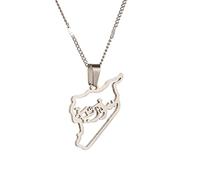 WEJUN Karte Anhänger Halskette - Syrien Karte Paare Mode Halsketten Souvenirs Syrer Karte Stadtname Charm Kette Patriotischer Schmuck,Weiß,45Cm