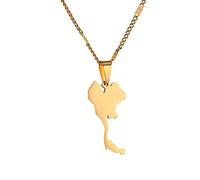 WEJUN Karte Anhänger Halskette - Thailand Karte Unisex Hip Hop Halsketten Mode Charm Kette Schmuck Zubehör Party Geburtstagsgeschenk,Gelb,60Cm