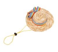 WEKAMOS Katze Hund Strohhut mit Regenbogenband Verstellbarer Sonnenschutz für Haustiere für Partys und Fotoshootings für Kleine und Mittelgroße Tiere