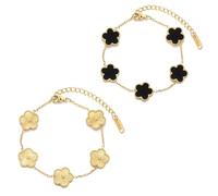 Wekuw 2 Stück Kleeblatt Armband,Kleeblatts Kette Kleeblatt Schmuck 18K Goldplattiertes Vierblättriges Kleeblatts Armband Luxuriöses, Modische Exquisite Freundschaft Glücksschmuck (Schwarz, Gold)