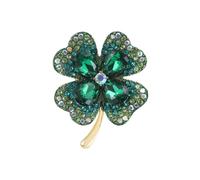 Wekuw Vierblättriges Kleeblatt Brosche 5cm Strass Brosche Damen Kristall Verkleinern Pins Anstecker Anstecknadeln Pins Schmuck Retro für Kleidung, Taschen, Rucksack, Hut (Grün)
