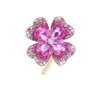 Wekuw Vierblättriges Kleeblatt Brosche 5cm Strass Brosche Damen Kristall Verkleinern Pins Anstecker Anstecknadeln Pins Schmuck Retro für Kleidung, Taschen, Rucksack, Hut (Rosa)