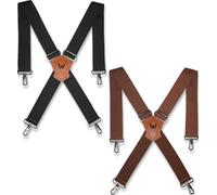 WELKINLAND 2-teiliges Set, schwarze und braune Arbeits-Hosenträger für Herren, robuste Hosenträger für Herren, 5,1 cm breite Herren-Hosenträger mit Haken und Gürtelschlaufe für Senioren, schwarze