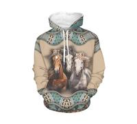 WELLFLYHOM Damen Kapuzenpullover mit süßem Tierdruck, Kordelzug, langärmelig, mit Tasche, Western Horse Boho Floral, M