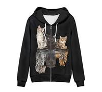 WELLFLYHOM Damen Y2K Hoodie Zip Up Sweatshirt Vintage Jacken Kapuzenjacke, Cat Reflection Tiger, XXL