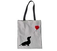 WELLFLYHOM Einkaufstasche aus Segeltuch mit Griff, wiederverwendbar, strapazierfähig, waschbar, umweltfreundlich, groß, Dackel rot Herzform, Large