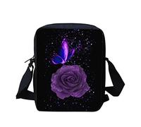 WELLFLYHOM Individuelle kleine Umhängetasche, Umhängetasche, Umhängetasche, für Damen, Kinder, Telefon, Handtaschen, Rose Schmetterling, Small