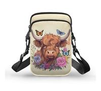 WELLFLYHOM Kleine Umhängetasche für Damen, Handy-Geldbörse, Kuriertasche, Mini-Schulter-Handtasche, Highland Kuh, Einheitsgröße