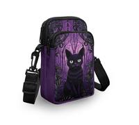 WELLFLYHOM Mini-Umhängetasche, Handy-Geldbörse, Geldbörse für Damen, Segeltuch, Kuriertasche, schwarze katze, Einheitsgröße