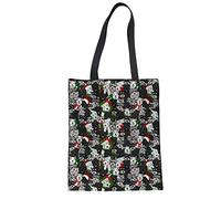 WELLFLYHOM Wiederverwendbare Einkaufstaschen aus Segeltuch, niedlicher Schnauzer mit Weihnachtsmütze, robuste Baumwolltasche mit Taschen, langer Griff, Schulterhandtaschen für Frauen und Jugendliche