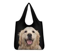 WELLFLYHOM Wiederverwendbare Einkaufstaschen, maschinenwaschbar, niedlicher Hund Golden Retriever, faltbar, waschbar, wiederverwendbar, für Lebensmittel, faltbare Tragetasche für Einkäufe, schwarz