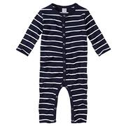 wellyou, Schlafanzug, Pyjama für Jungen und Mädchen, Einteiler Langarm, Baby Kinder,gestreift, Geringelt, Feinripp 100% Baumwolle, Made in Europe (Marine-blau Weiss | gr 80-86)