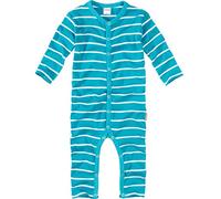 wellyou, Schlafanzug, Pyjama Jungen und Maedchen, Einteiler langarm, Baby Kinder, tuerkis weiss gestreift, geringelt, Feinripp 100% Baumwolle, Gr 56-62