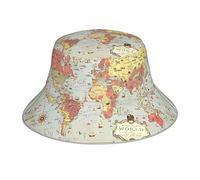 Weltkarte-Drucke, reflektierender Fischerhut, leicht, atmungsaktiv, faltbar. Unisex für Camping, Wandern und andere Outdoor-Aktivitäten. Vier Jahreszeiten schwarz, Schwarz , One size