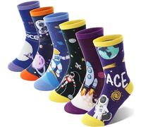 Welwoos Jungen Kinder Socken Verrückte Lustige Baumwolle Crew Socken Kinder Teenager Jungen Geschenk Strümpfe 6 Paar (Weltraum, 3-5 Jahre)