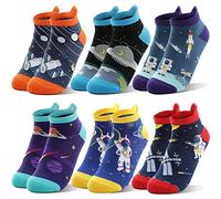 Welwoos Kinder Lustige Socken Jungen Sneaker Socken Bunte Kurze Kindersocken Cartoon Baumwolle Kleinkind Geschenke Socken 6 Paare Socken Jungen Kinder 27 34 33 28 32 26 (Weltraum, 9-14 Jahre)