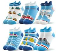 Welwoos Kinder Lustige Socken Jungen Sneaker Socken Bunte Kurze Kindersocken Cartoon Baumwolle Kleinkind Geschenke Socken 6 Paare (Auto, 5-8 Jahre)