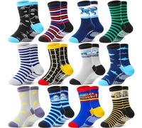 Welwoos Stoppersocken Kinder Baby Jungen Antirutschsocken Kinder Anti Rutsch Rutschfeste Lustige Geschenk Baumwolle Socken Kinder Jungen 12 Paare(Verschiedene,22-24)