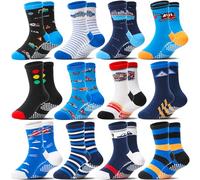 Welwoos Stoppersocken Kinder Baby Jungen Antirutschsocken Kinder Anti Rutsch Rutschfeste Lustige Geschenk Baumwolle Socken Kinder Jungen 12 Paare(Autos,30-34)
