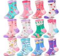 Welwoos Stoppersocken Kinder Baby Mädchen Lustige Socken Antirutschsocken Kinder Anti Rutsch Rutschfeste Geschenk Baumwolle Socken für Kinder Mädchen Kleinkind 12 Paare(Blume,19-22)