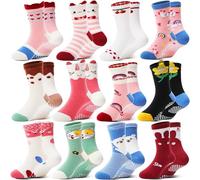 Welwoos Stoppersocken Kinder Baby Mädchen Lustige Socken Antirutschsocken Kinder Anti Rutsch Rutschfeste Geschenk Baumwolle Socken für Kinder Mädchen Kleinkind 12 Paare(Cartoon,24-26)
