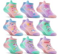 Welwoos Stoppersocken Kinder Baby Mädchen Rutschsocken Kinder Rutschfeste Anti-Rutsch Kurze Einhorn Geschenk Baumwolle Antirutschsocken Kleinkind Socken 9 Paare(Grün Einhorn,3-5 Jahre)