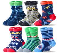 Welwoos Stoppersocken Kinder Kuschelsocken Jungen Dicke Socken Warme Anti Rutsch Wintersocken Flauschige Bettsocken Geschenke Haussocken 6 Paare(Tier & Autos,26-29)