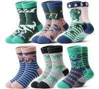 Welwoos Stoppersocken Kinder Kuschelsocken Jungen Dicke Socken Warme Anti Rutsch Wintersocken Flauschige Bettsocken Geschenke Haussocken 6 Paare(Dinosaurier,29-34)
