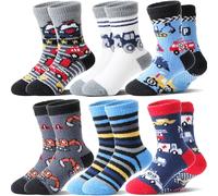Welwoos Stoppersocken Kinder Kuschelsocken Jungen Dicke Socken Warme Anti Rutsch Wintersocken Flauschige Bettsocken Geschenke Haussocken 6 Paare(Autos,22-26)