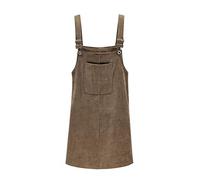 Wenchuang Damen Herbst Cord Kurze Tasche Gerade Weste Latzrock Minirock Trägerkleid Braun 3XL