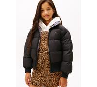 Wendejacke TOMMY HILFIGER "REVERSIBLE STRIPE PUFFER BOMBER", Mädchen, Gr. 4 (104), schwarz (schwarz aop), Web, Obermaterial: 100% Polyester, unifarben, regular fit normal, Rundhals, eingesetzt Rippbün
